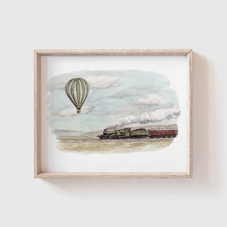 Train and Hot Air Balloon Art Print