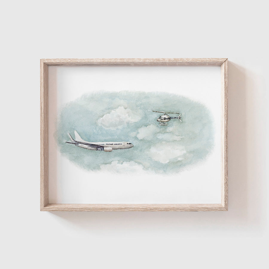 Airplane and Helicopter Art Print