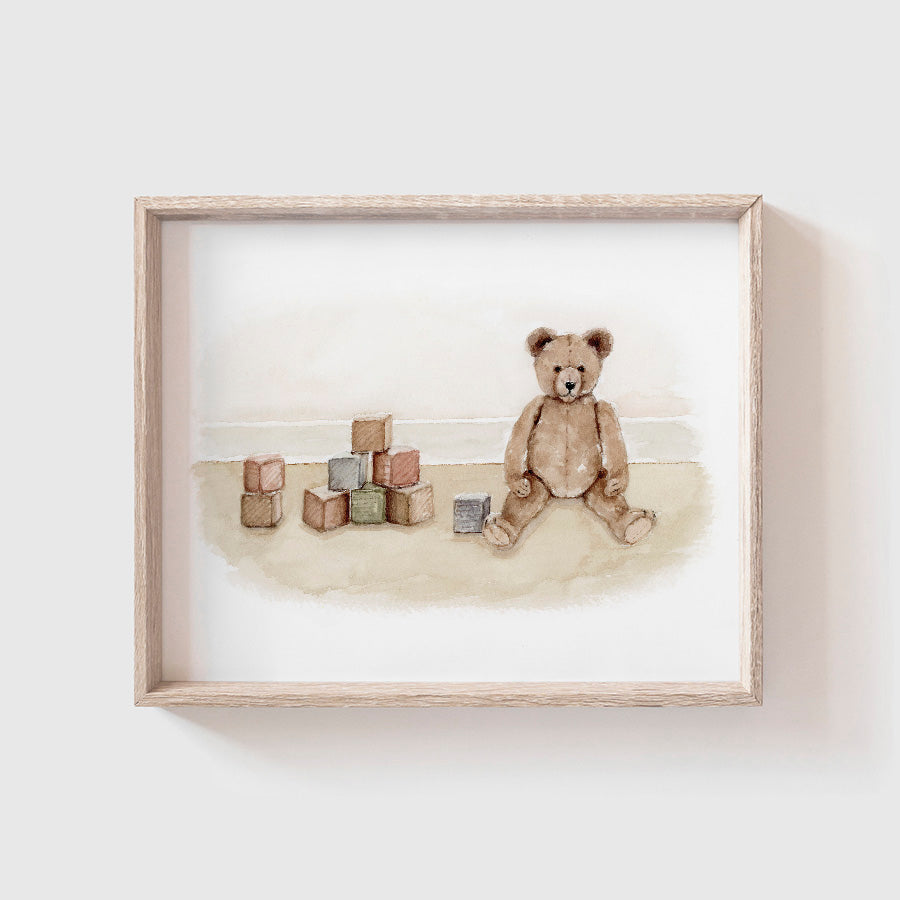 Teddy Bear and Blocks Art Print