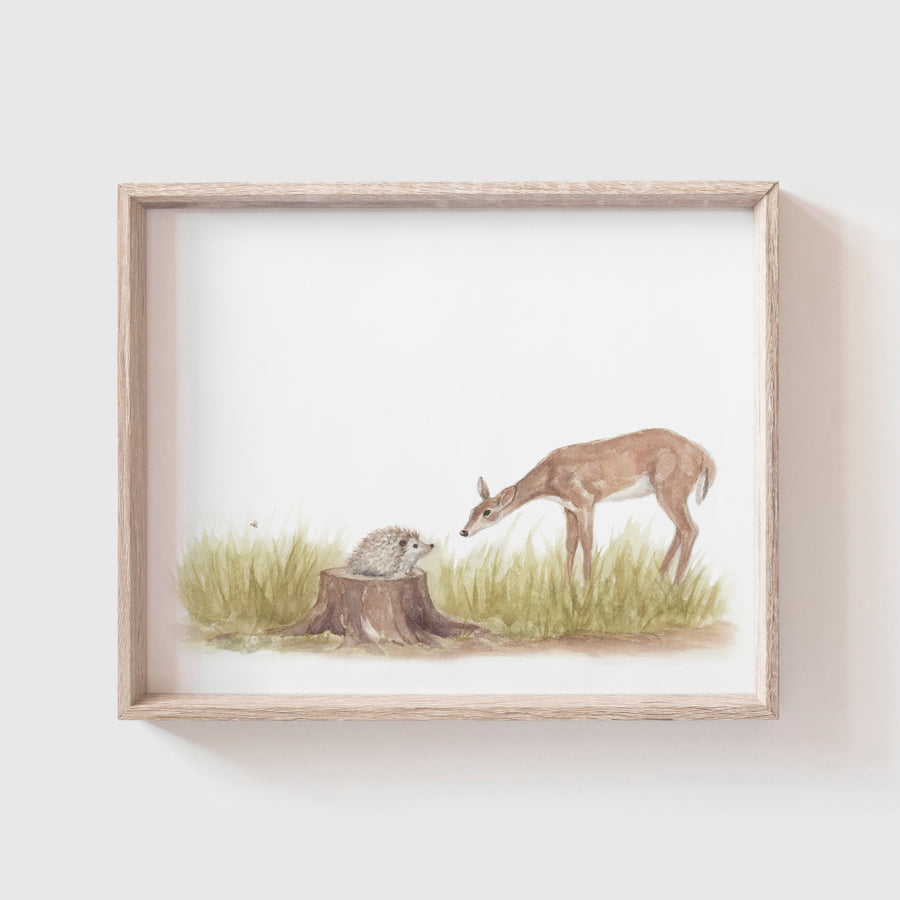 'Hedgehog Meets Deer' Art Print (Our Little Adventures)